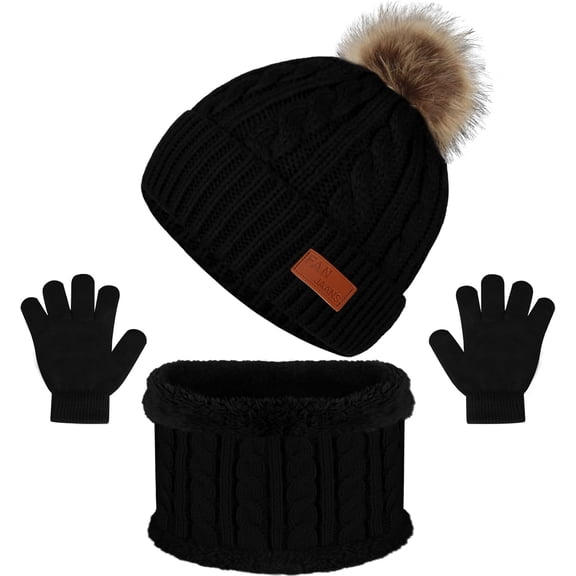 Winter Hat Gloves Scarf Set Winter Beanie Hat Scarf Gloves Set with Knit Thick Warm Fleece Lined
