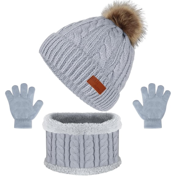 Winter Hat Gloves Scarf Set Winter Beanie Hat Scarf Gloves Set with Knit Thick Warm Fleece Lined