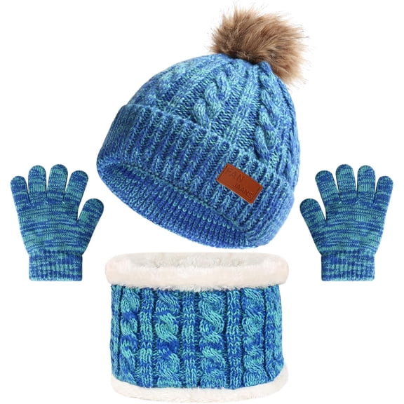 Winter Hat Gloves Scarf Set Winter Beanie Hat Scarf Gloves Set with Knit Thick Warm Fleece Lined