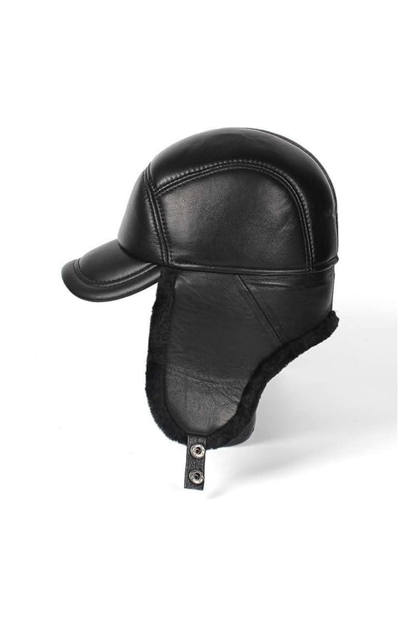 Winter Hat Men Genuine Leather Sheepskin Bomber Hat Earflap Black Warm Thick Ski Snow Windproof Male Russian Hat ,Fashion