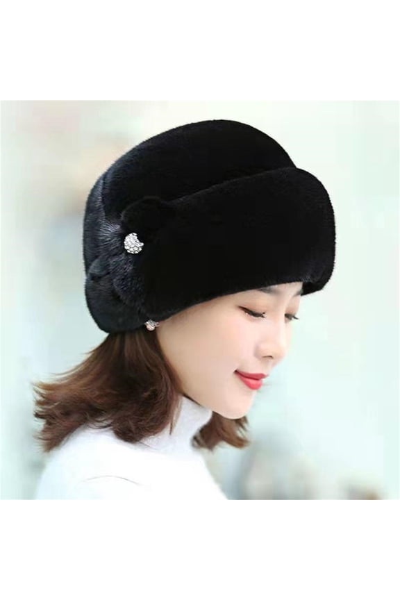 Winter Hat, Middle Aged Women's Hat, Faux Fur Flower Decor Hat, Ladies Dress Hat for Mothers, Formal Occasions, Elegant And Warm, Gifts for Mom Baberdicy, Ideal for Women, Mature Women