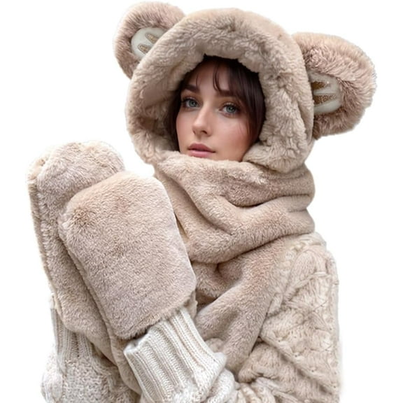 Winter Hat Scarf Gloves Set, 3 in 1 Womens Hat Scarf and Gloves Set Winter Cute Soft Plush Thick Warm Hats for Unisex Adult