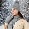 thumbnail image 1 of Winter Hat Scarf Gloves Set for Women 3-Piece, Acrylic Knit Beanie Touchscreen Gloves Long Scarf for Cold Weather Christmas Gift(Gray), 1 of 4