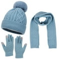 thumbnail image 1 of Winter Hat Scarf Gloves Set for Women, Classic Cable Beanie with Removable Pom Pom Long Scarf Touchscreen Gloves 3 in 4 Set, 1 of 5