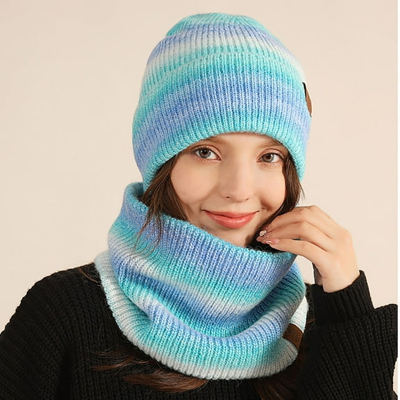 Winter Hat Scarf Gloves Set for Women Girls Cute Rainbow Knitted Skull Cap Warm Neck Scarf Cold Weather Gift