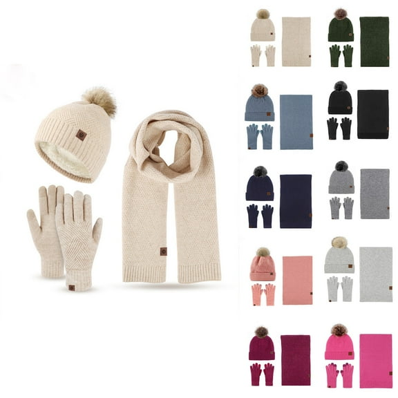 Winter Hat Scarf Gloves Set for Women Womens Adult Windproof Hat Cycling Skiing Knit Hat Scarf Mask Sets Warm Knitted Cap Christmas Gift