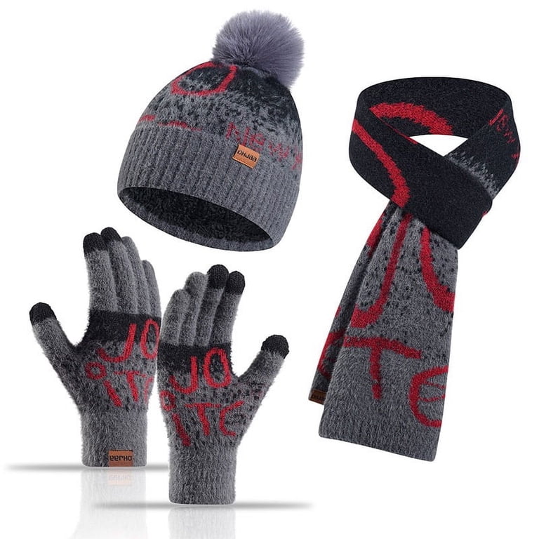 Winter Beanie Hat, Scarf & Touchscreen Gloves Set, Knit, Warm Womens Winter Warm Knit Beanie Hat Touchscreen Gloves Long  main image 3