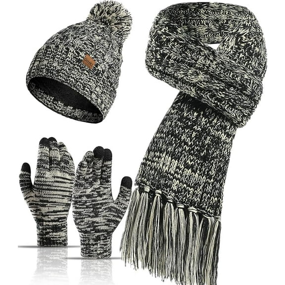 Winter Hat Scarf Gloves Set for Women Womens Knit Warm Hat Beanie Long Scarf Touchscreen Gloves Skull Caps Neck Scarves