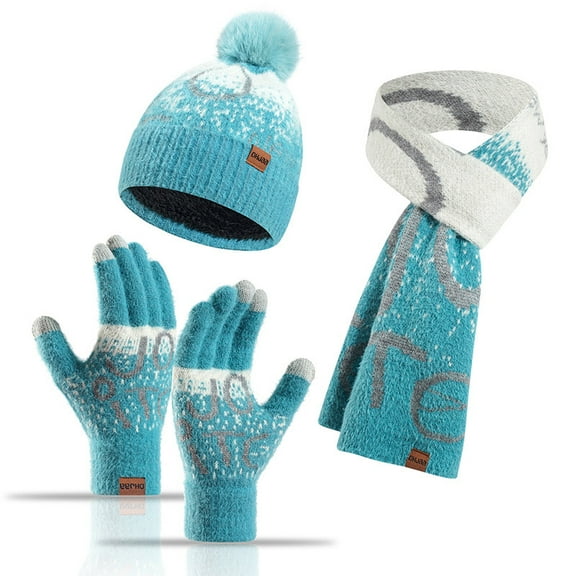 Winter Hat Scarf Gloves Set for Women Womens Knit Warm Hat Beanie Long Scarf Touchscreen Gloves Skull Caps Neck Scarves