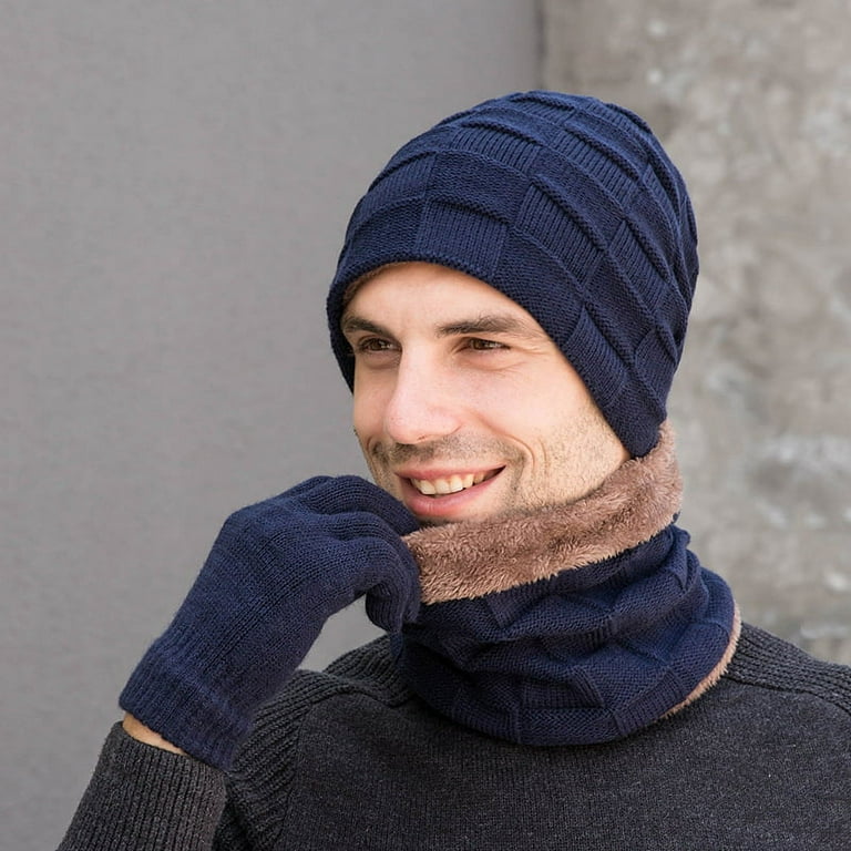 Winter Hat Scarf Gloves Three-piece Plus Velvet Thick Wool Outer Cold Warm Warm Hat Men's Knitted Men's Pullover Cap Outdoor Hat