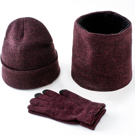Winter Hat Scarf Gloves, Warm Fleece Knit Hats Touch Screen Gloves Neck Scarf Set Winter Gifts for Unisex Adult