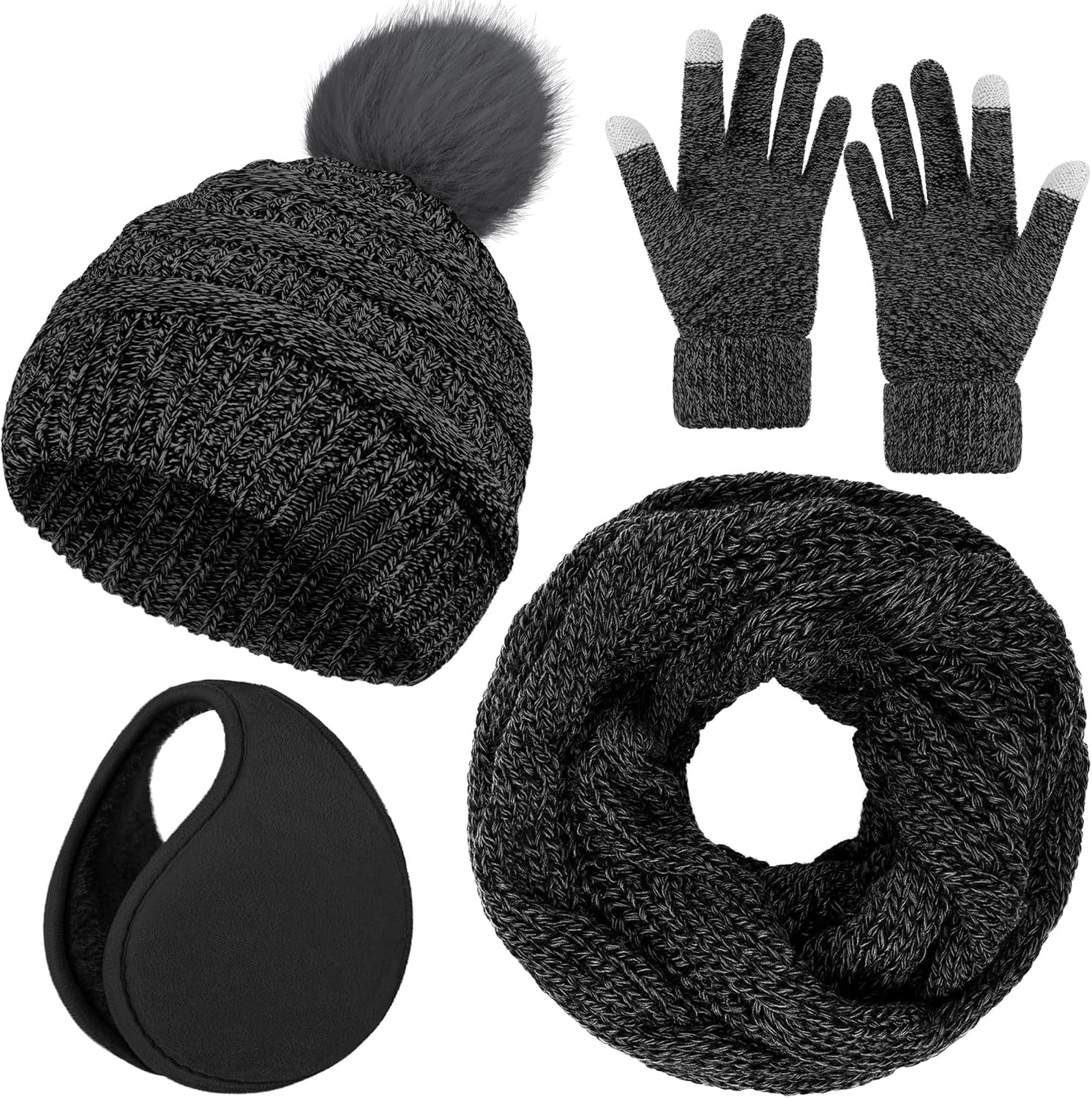 Winter Knit Hat Scarf Gloves Set Touchscreen Ear Warmer Unisex Cozy Warm Womens Winter Warm Beanie Hats Gloves Scarf Headband Set  main image 4