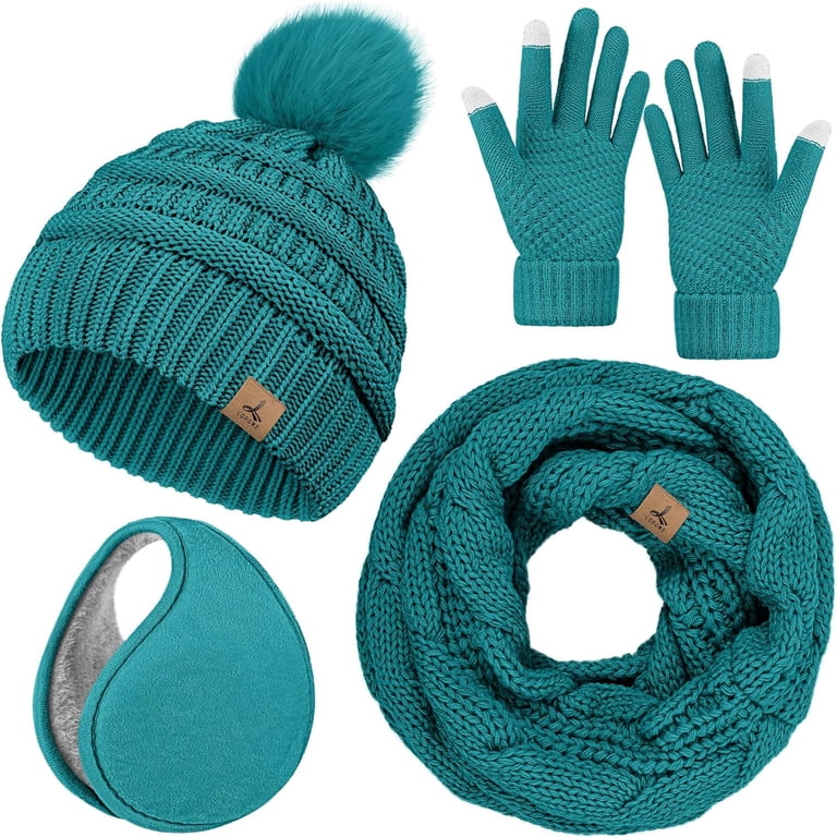 Warm Knit Beanie Hat Scarf Gloves Ear Warmer Set Touch Screen SATINIOR 5 Pcs Winter Hat Scarf Gloves Set Fleece Lined Knit  main image 3