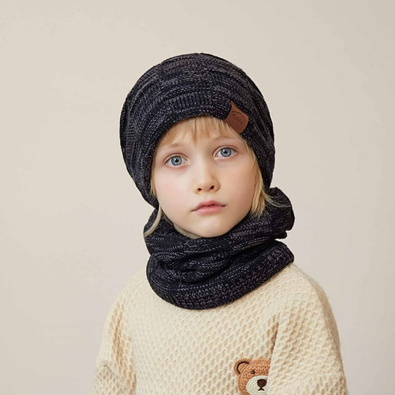 Winter Hat Scarf Sets for Boys Girls Thermal Warm Knitted Beanies Neck Gaiters Size 1-11 Youth Casual Solid 2 Piece Fleece Lined Hats & Scarves Set