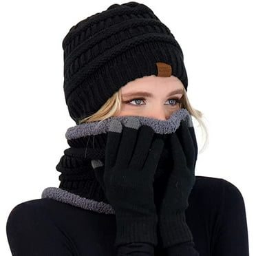 Winter Hat Scarf and Gloves Set for Women Knit Beanie Winter Gloves and Scarves Cold Weather Gear