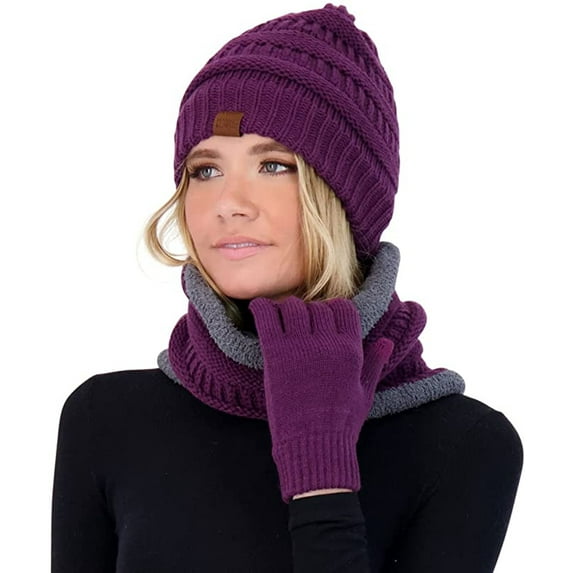 Winter Hat Scarf and Gloves Set for Women Knit Beanie Winter Gloves and Scarves Cold Weather Gear