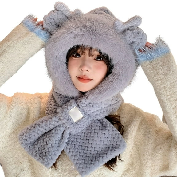 Winter Hat Winter Hats for Women Cold Weather Knitted Hat With Scarf Winter Warm Lined Ear Trapper Hat and Neck Warmer for Cold Weather