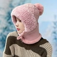 thumbnail image 1 of Winter Hat for Women, Fleece Lined Thickened Balaclava with Ear Flaps, Cold Proof Face Cover Knitted Woolen Hat, Warm Beanie for Outdoor Skiing, Running and Daily Use - Light Pink, 1 of 8