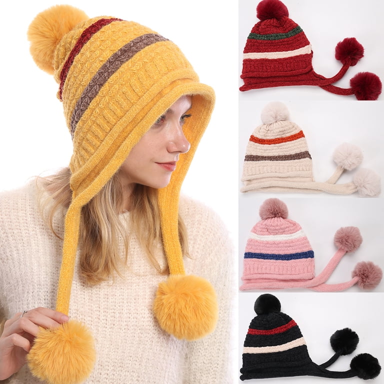 Winter Hat Women Soft Fuzzy Fluffy Knit Pompom Beanie Hats  display picture 2