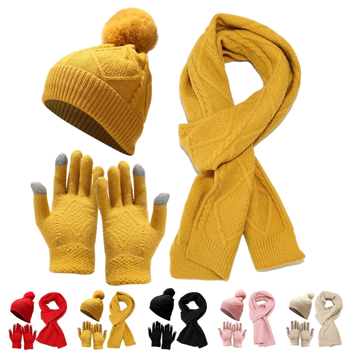 Winter Hat and Scarf Gloves Set Thick Warm Girls Boys Beanie Cap