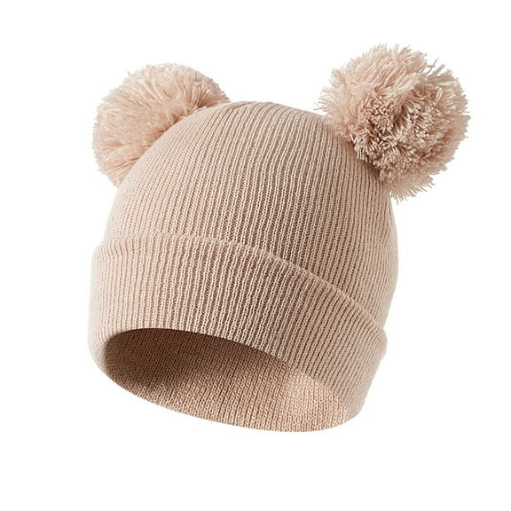 Winter Hat for Kids, Girls Beanie with Double Pom Pom Color:Khaki1 Size:2-8