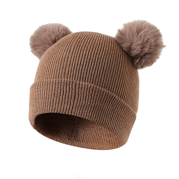Winter Hat for Kids, Girls Beanie with Double Pom Pom Color:Khaki2 Size:2-8