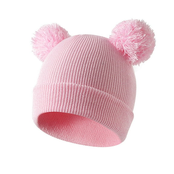 Winter Hat for Kids, Girls Beanie with Double Pom Pom Color:Pink Size:2-8