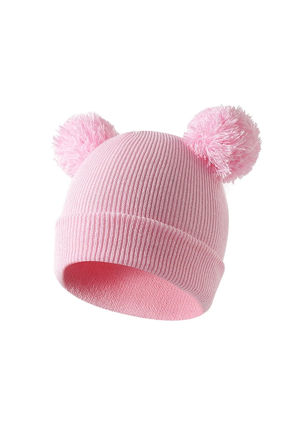 Winter Hat for Kids, Girls Beanie with Double Pom Pom Color:Pink Size:2-8