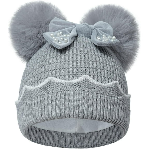 Winter Hat for Kids Toddler Children, Girls Beanie with Double Pom Pom Warm Fleece Lined, Girls Accessories Knit Beanies Cap