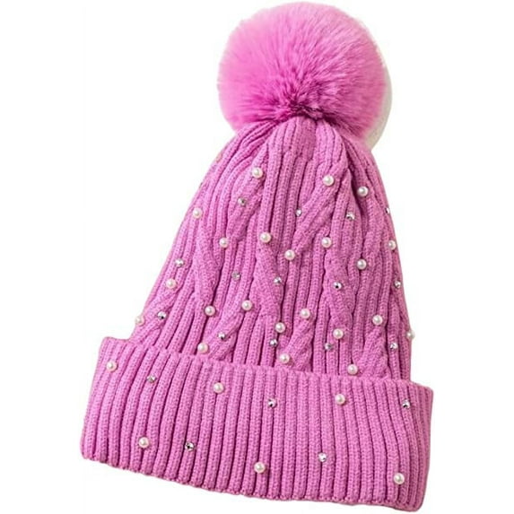 Winter Hat for Women Knitted Beanie hat with Pearls Warm Skull Cap Cuff Beanie