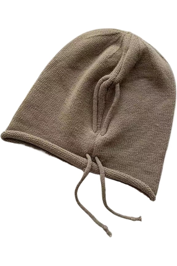 Winter Hat for Women Men: Soft Warm Rolled Brim Hat, Knit Folded Hat, Drawstring Stack Hat, Winter Thick Skull Hats (Cotton, Khaki)