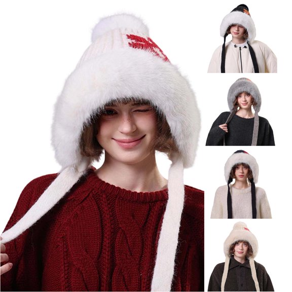 Winter Hat with Large Ear for Thick Knitted Face Cold Weather Winter Wool Hats Men M