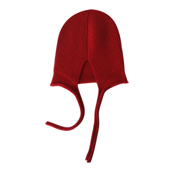 ZQUUVOU Winter Hats For Women Cute Beanie Warm Fluffy Hat Colorful Kawaii Ear Protection Tie Pullover Hat Ear Protection Strap Soft Wool Knitted Hat Wine