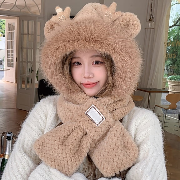 Winter Hats Hat Brown Beanie Winter Scarves Hooded Scarf