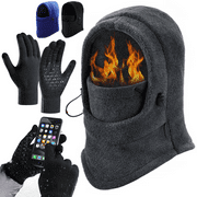 Winter Hats Gloves Set Ski Mask Fleece Full Face for Outdoor Motorcycle Cycling Skiing, Windproof and Warm(Grey)