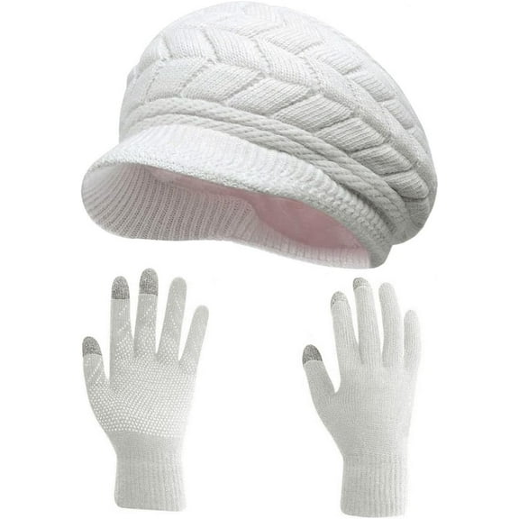 Winter Hats Gloves for Women Knit Warm Snow Ski Outdoor Caps Touch Screen Mittens