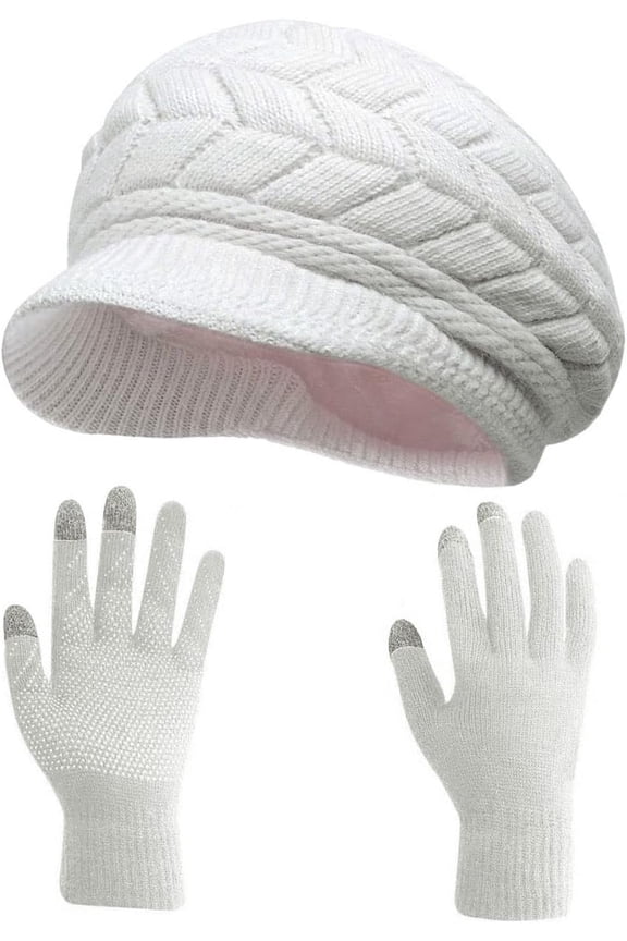Winter Hats Gloves for Women Knit Warm Snow Ski Outdoor Caps Touch Screen Mittens