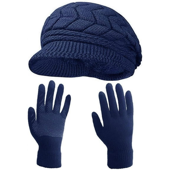 Winter Hats Gloves for Women Knit Warm Snow Ski Outdoor Caps Touch Screen Mittens