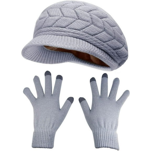 Winter Hats Gloves for Women Knit Warm Snow Ski Outdoor Caps Touch Screen Mittens