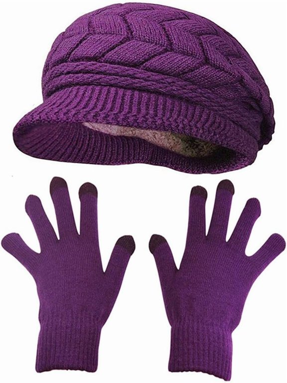 Winter Hats Gloves for Women Knit Warm Snow Ski Outdoor Caps Touch Screen Mittens