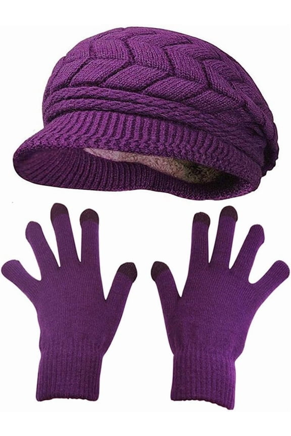 Winter Hats Gloves for Women Knit Warm Snow Ski Outdoor Caps Touch Screen Mittens