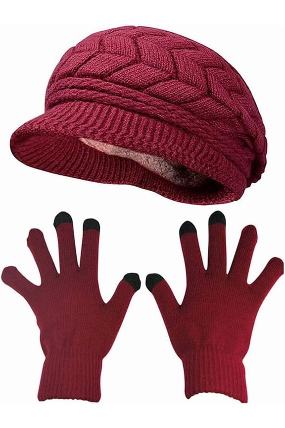 Winter Hats Gloves for Women Knit Warm Snow Ski Outdoor Caps Touch Screen Mittens