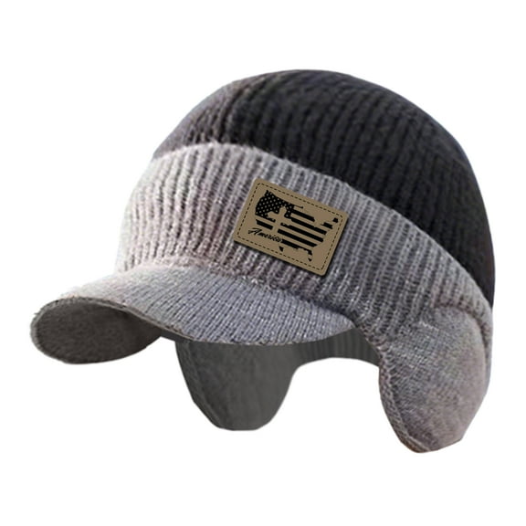 Winter Hats Head Cap Hats for Men Plain Knit Beanie Cap with Earflap Brim Warm Fleece Inside 1Pack