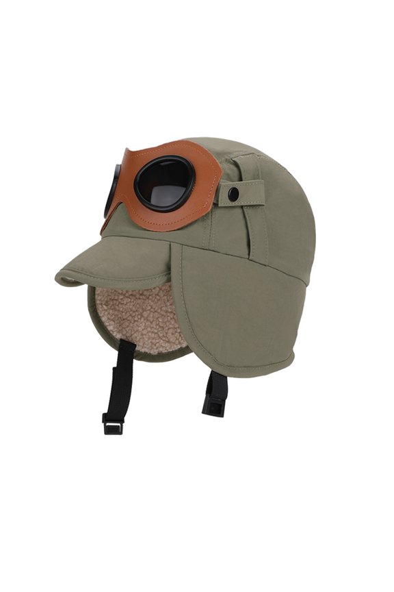 Winter Hats for Kids Retro Aviator Trapper Hat with Goggles, Fleece Lined Thick Warm Bomber Cap Ear Flap Cold Weather Gear for Cycling Outdoor Play Chilly Morning Commute Everyday Apparel