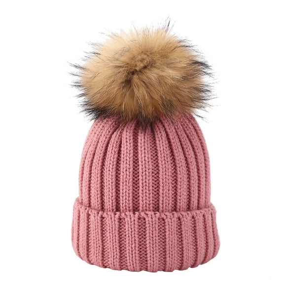 Winter Hats with Large Fluffy Pom Pom, Top Big Knitted Ball Beanie for Men and Women, Warm Lamb Wool Lined Adjustable Ski Cap for Autumn Winter Outdoor Activities Pink2
