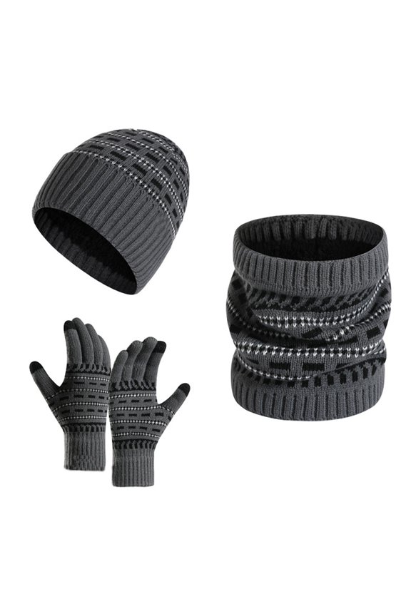 Winter Hats for Men Adult Knitted Beanie Scarf and Gloves 3 Piece Set, Thick Warm Thermal Skull Cap Neck Warmer Touchscreen Mittens Cold Weather Gear for Chilly Morning Commute Everyday Casual