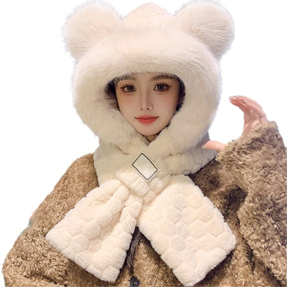 Winter Hats for Men and Women Beanie for Men Bear Ear Hat With Scarf Thickened and Warm for Fall and Winter Cute Check Design Ideal for Outdoor Activities