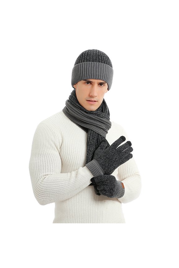 Winter Hats for Men Women Unisex 3-Piece Set with Beanie Scarf and Touchscreen Gloves, Thick Warm Thermal Marled Knit Skull Cap with Letter Label Cold Weather Gear for Chilly Morning Commute Apparel