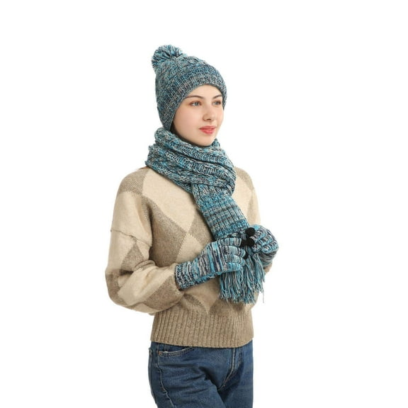 Winter Hats Scarfs for Women Touchscreen Gloves Set Warm Knit Beanie Hat Long Scarf Set Neck Scarves for Women by Husfou