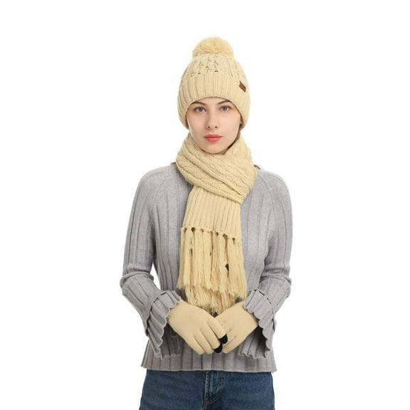 Winter Hats Scarfs for Women Touchscreen Gloves Set Warm Knit Beanie Hat Long Scarf Set Neck Scarves for Women by Husfou